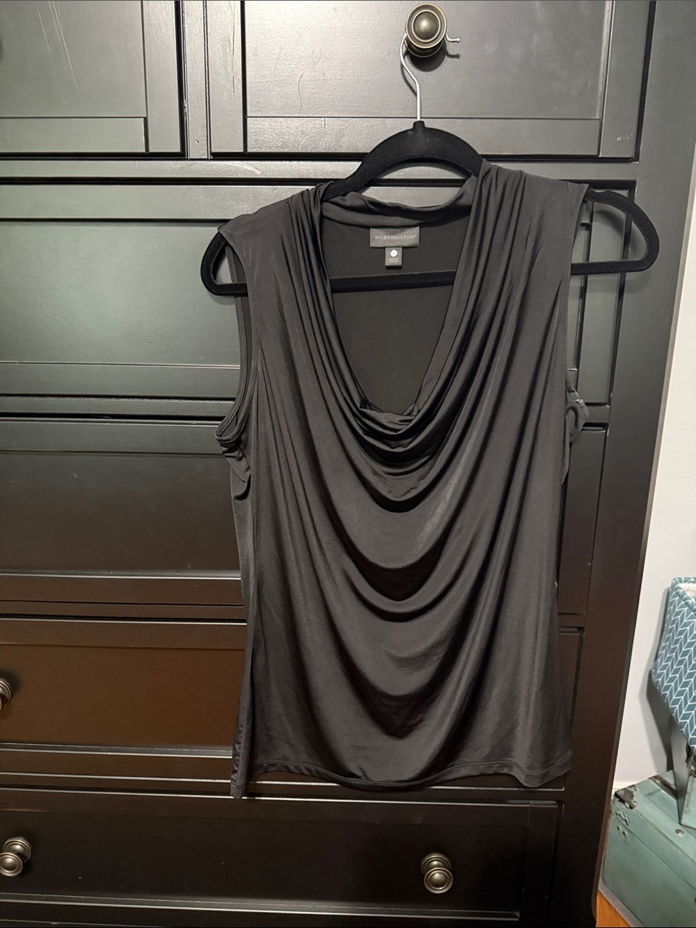 Worthington Black Draped Cowl Neck Sleeveless Camisole